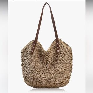 🆕 Beach Bags for Women with Zipper, Large Straw Bag Woven Tote